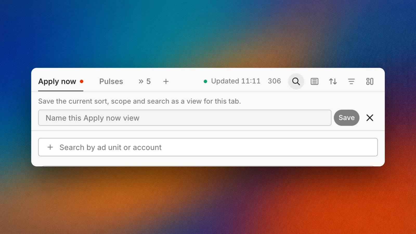 Saving the current sort, scope and search as a named view for the team