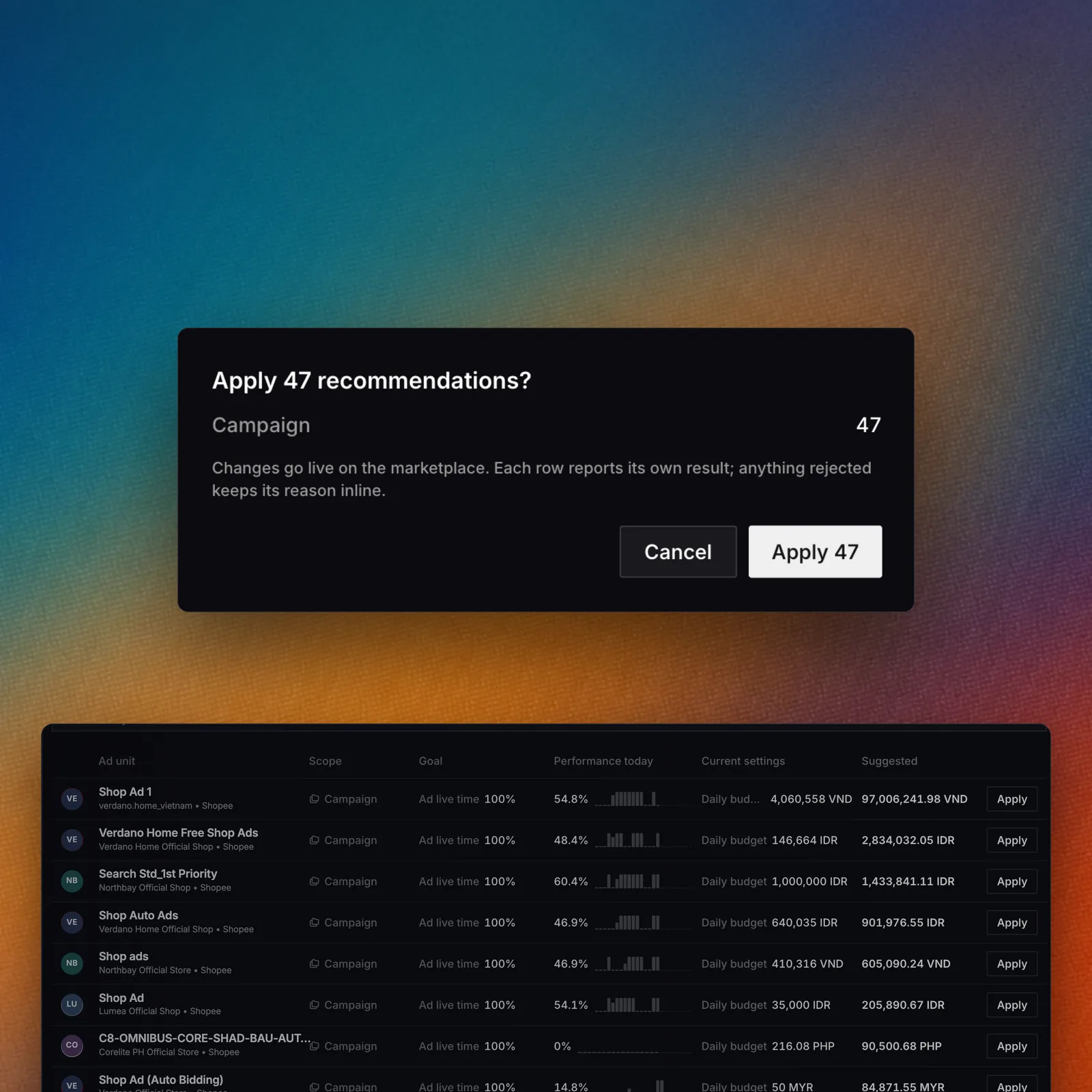 One-click optimize